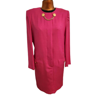 ONLY ONE!!! Vintage Depeche Hot Pink Wool Crepe Dress Coat with Gold Buttons ~ Size 10