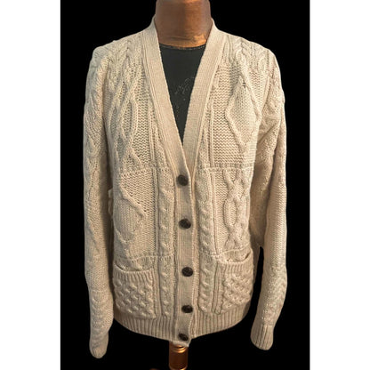 ONLY ONE!!! Vintage Chunky Irish Aran Crafts Handknit Wool Cardigan ~ Size M