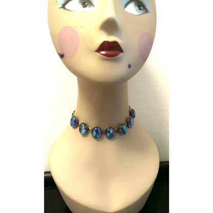 Mid-Century Blue Rhinestone Choker Necklace