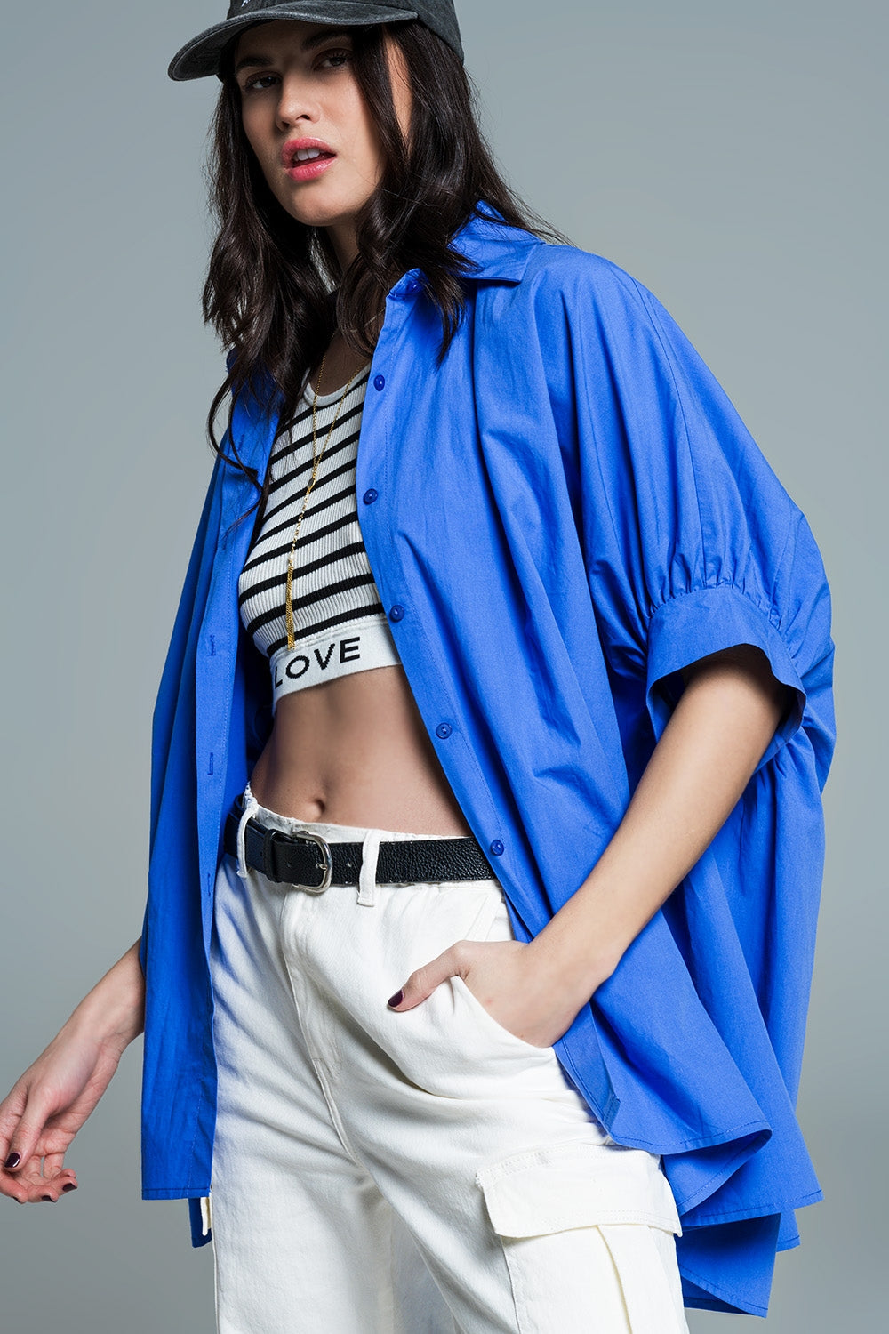 Q2 Spanish Designed Oversized Cotton Blouse