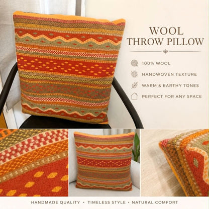 Colorful Handwoven Wool Throw Pillow 20.5"x18"