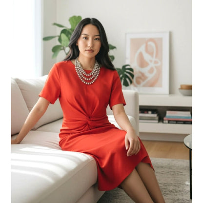 ONLY ONE!!! Böhmé Orange Knot-Front Midi Dress XS – Viscose Linen Blend