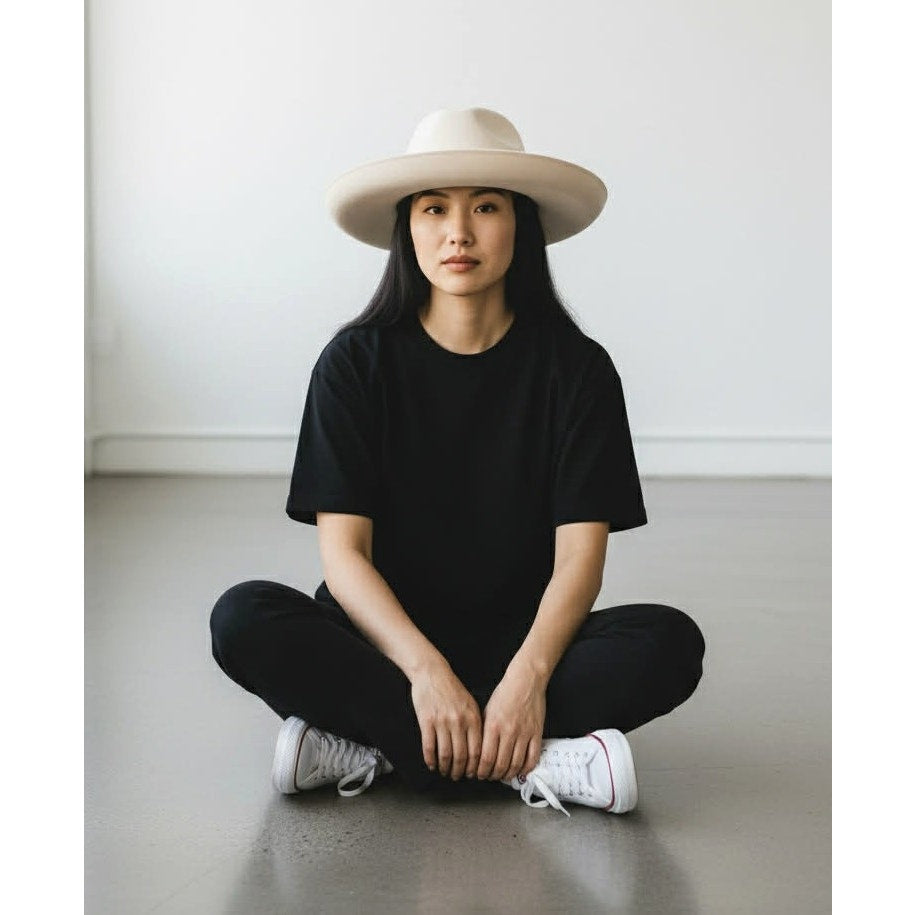 ONLY ONE!!! Vintage Ted Lapidus Paris Cream Wool Felt Wide Brim Hat France