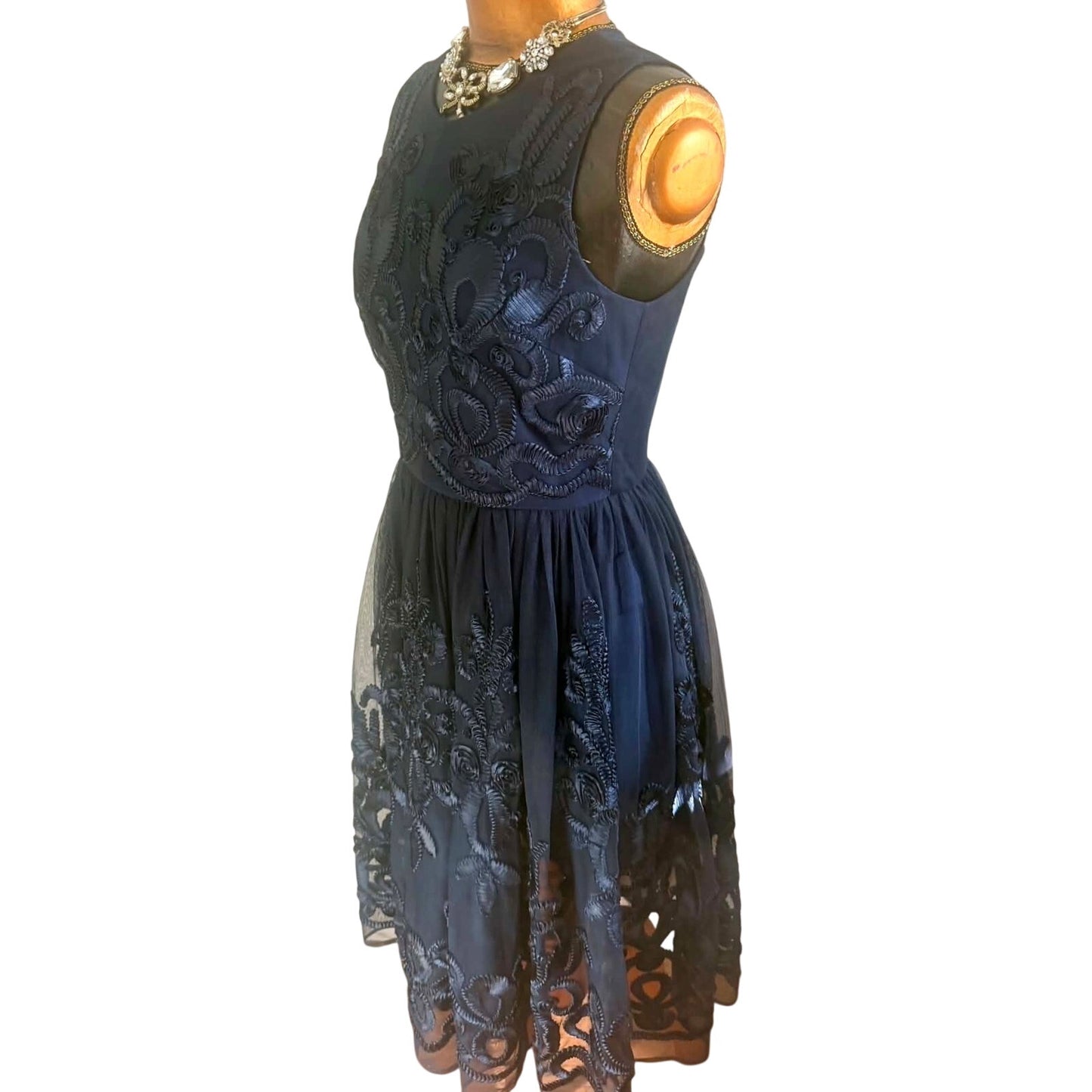 Belle Badgley Mischka Navy Lace Fit Flare Dress Size 6