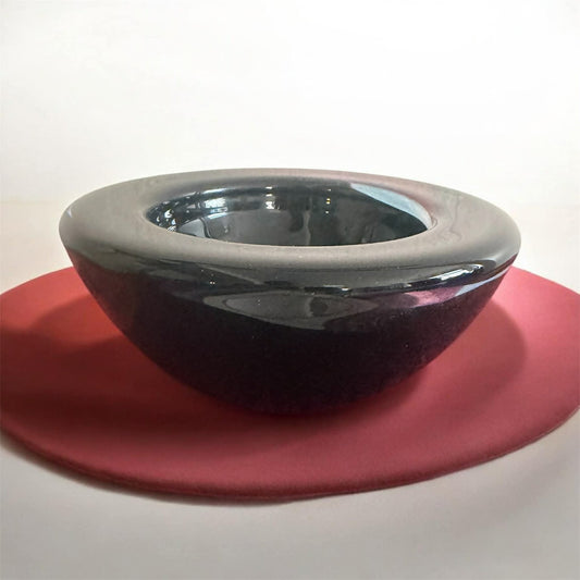 Vintage Kosta Boda Atoll Black Clear Swirl Art Glass Bowl