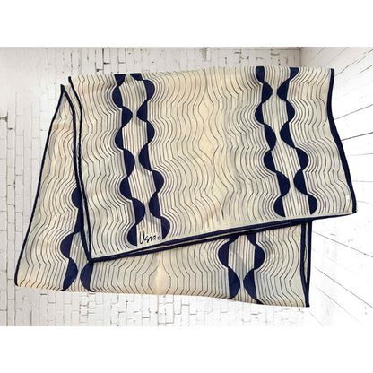 ONLY ONE!!! Vintage Vera Neumann 70s Blue White Mod Signed Silk Blend Scarf