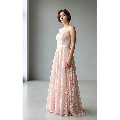 ONLY ONE!!! Vintage 1970s Gunne Sax Pink Lace Strapless Gown with Satin Bow – Size 3