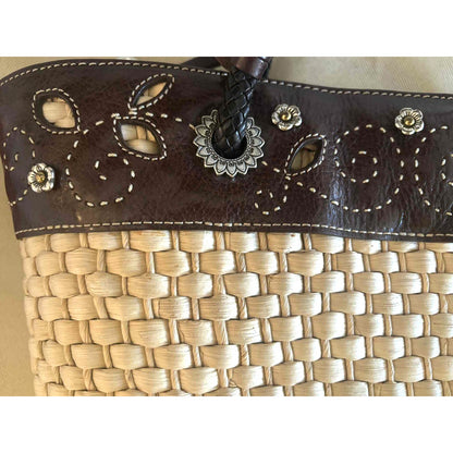 ONLY ONE!!! Brighton Straw & Brown Leather Tote Bag w/Silver Heart Charm