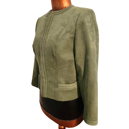 ONLY ONE!!! Vintage 1970s Moss Green Brushed Suede James Chen Skirt Suit Set ~ Size Small