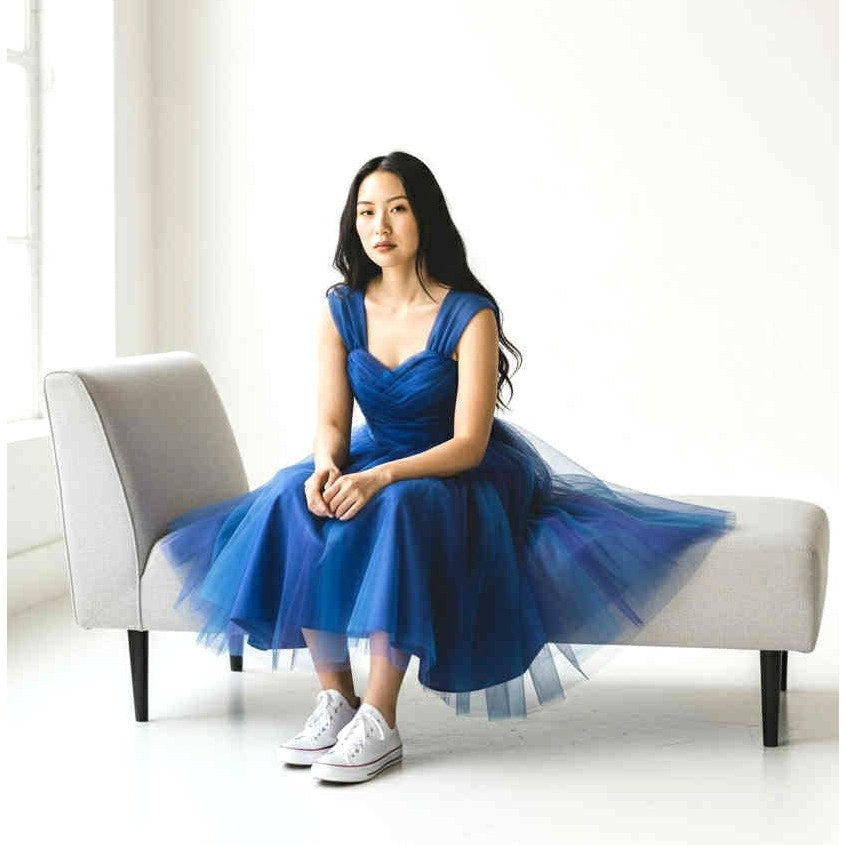 ONLY ONE!!! Vintage 1980s Blue Tulle Prom / Party Dress – Sweetheart Bodice & Full Skirt