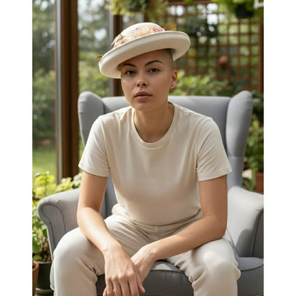 Vintage 1950s Ivory Wool Felt Floral Hat – Made in USA