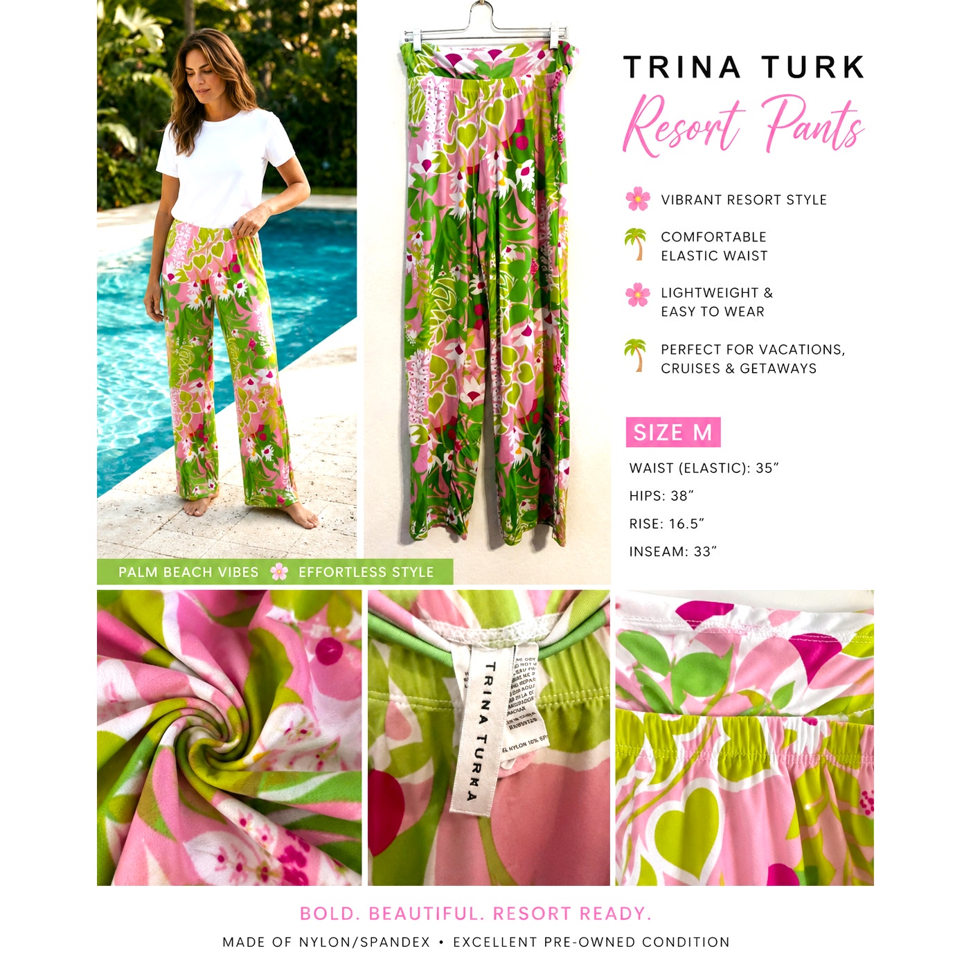 Trina Turk Resort Palazzo Pants Tropical Floral Size M