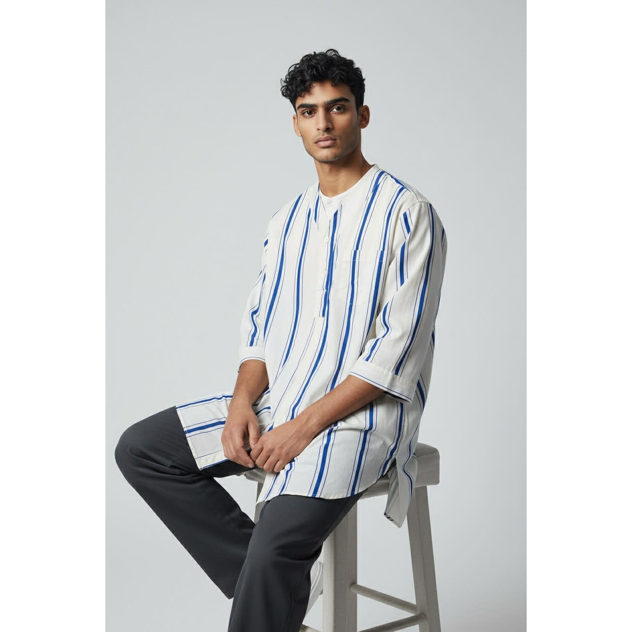 ONLY ONE!!! Vintage Yves Saint Laurent Striped Cotton Night Shirt – Unisex Oversized Tunic (Made in USA)