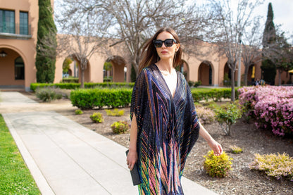 Midnight Lotus Sequin Caftan – One-Size Art Deco Glam