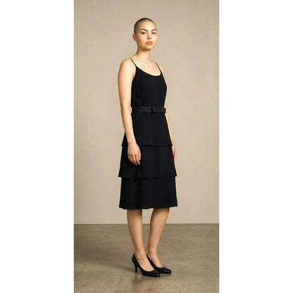 Vintage 1960s Alfred Werber St Louis Black Tiered Crepe Dress