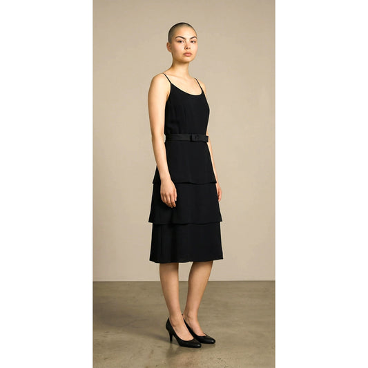 Vintage 1960s Alfred Werber St Louis Black Tiered Crepe Dress