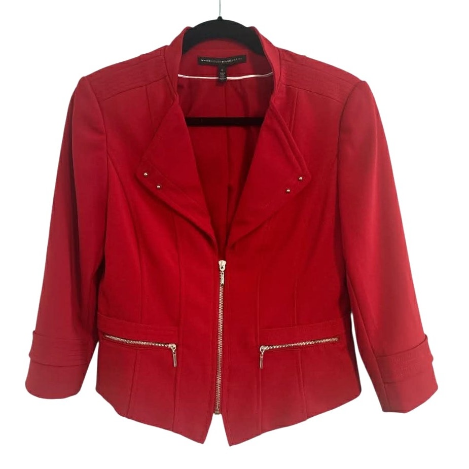 White House Black Market Red Zip Front Jacket – Size 6