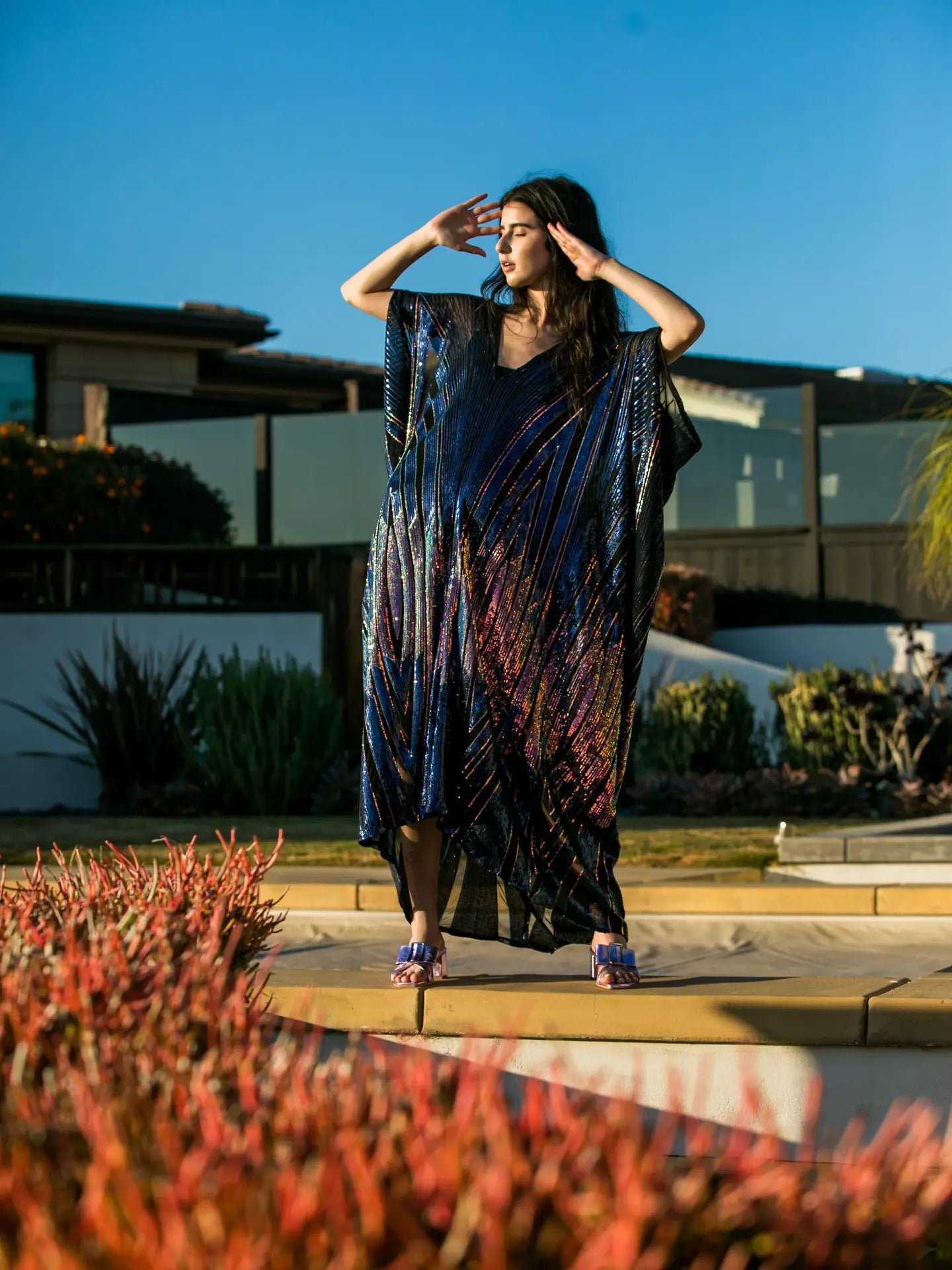 Midnight Lotus Sequin Caftan – One-Size Art Deco Glam