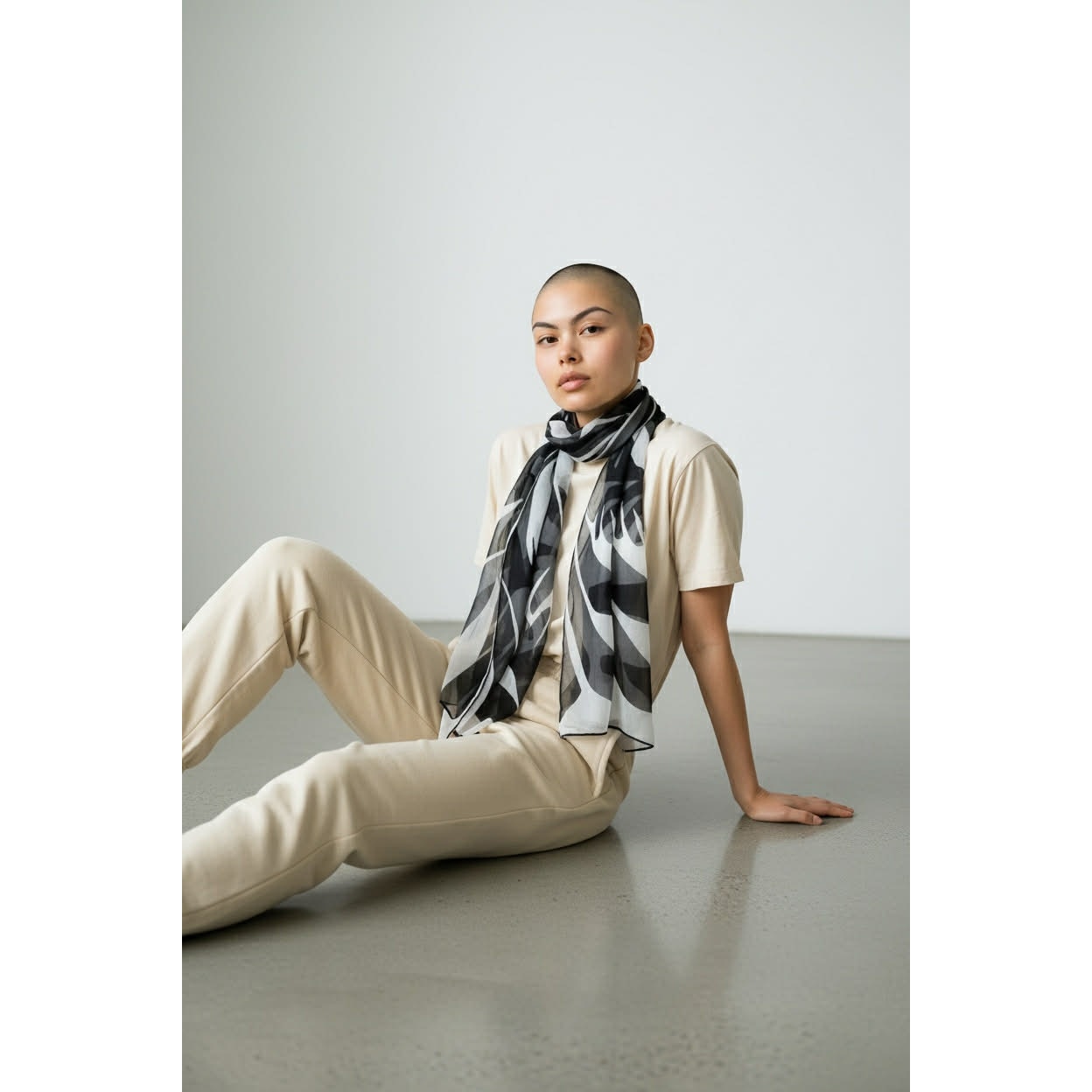 ONLY ONE!!! Vintage Vera Neumann Signed Black & White Silk Chiffon Oblong Scarf