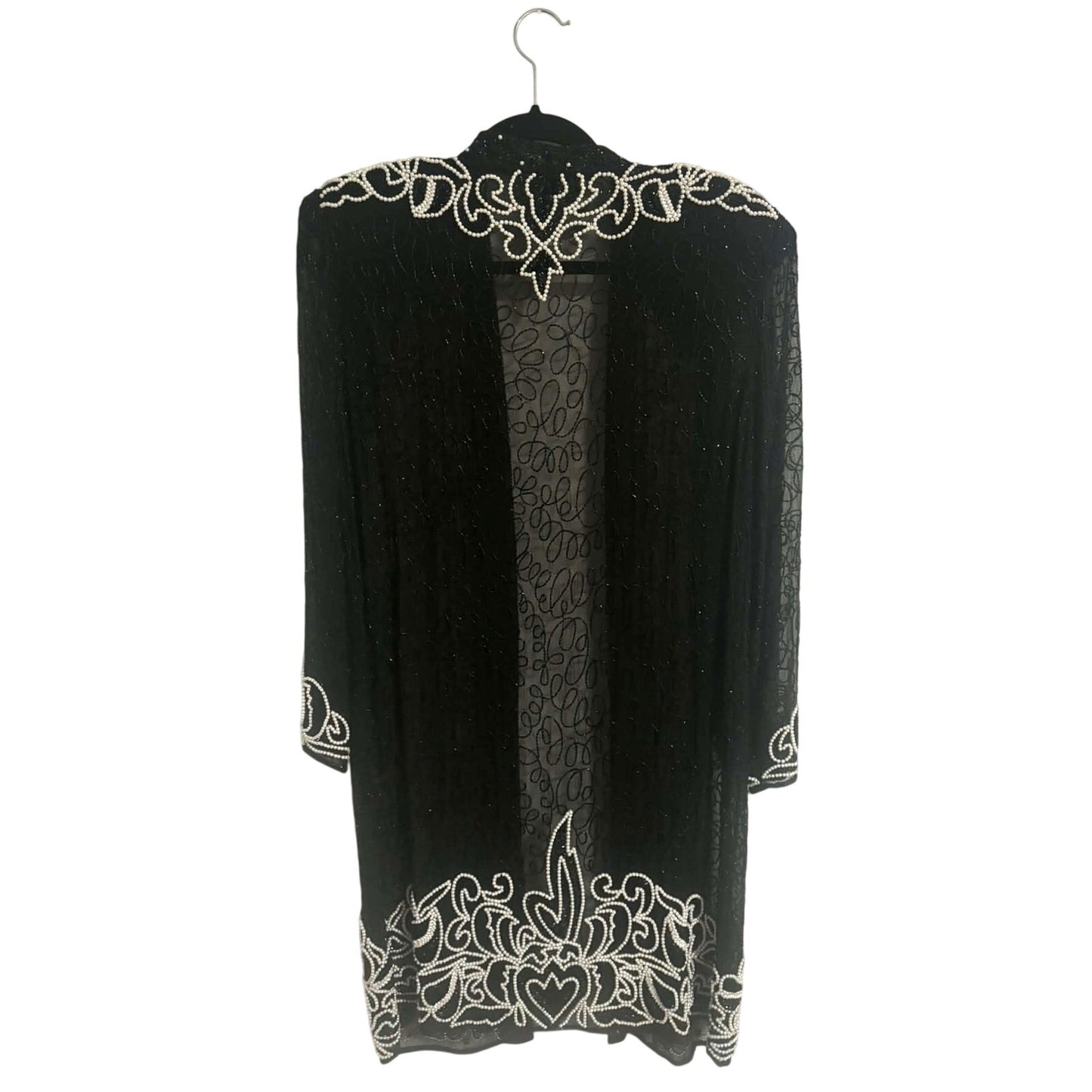 ONLY ONE!!! Vintage 1980s Black Silk & Pearl Beaded Evening Dress & Matching Jacket