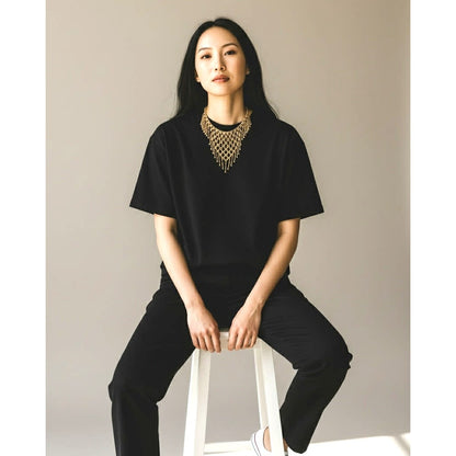 ONLY ONE!!! Vintage Gold Tone Ethnic Triangular Bib Necklace Chime Fringe Statement Jewelry