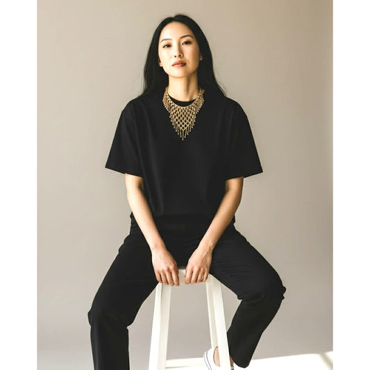 ONLY ONE!!! Vintage Gold Tone Ethnic Triangular Bib Necklace Chime Fringe Statement Jewelry