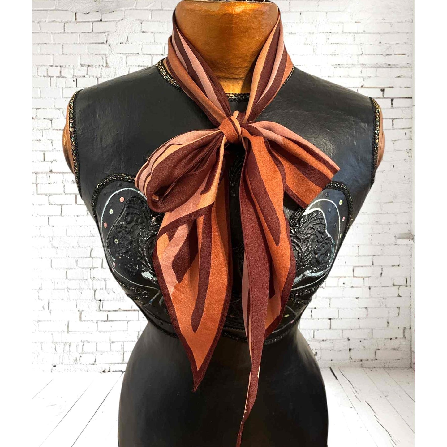 ONLY ONE!!! Vintage Signed Vera Neumann Signed Brown Orange Oblong Scarf