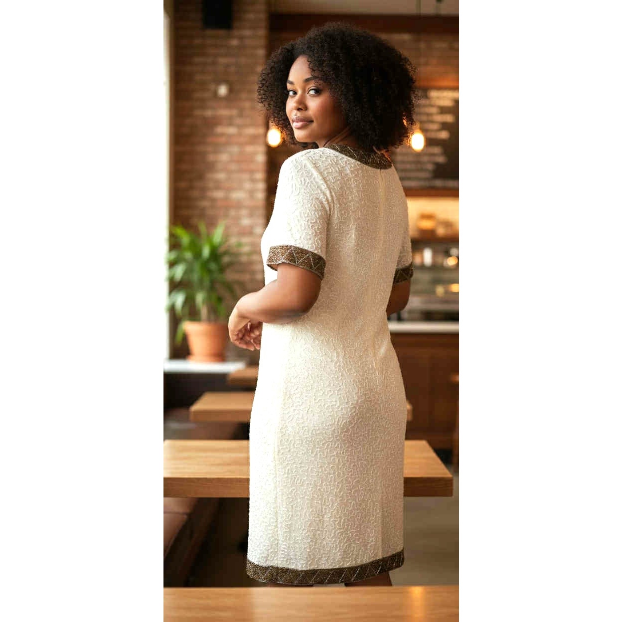 ONLY ONE!!! Vintage Stenay 100% Silk White Gold Beaded Dress ~ Size 4