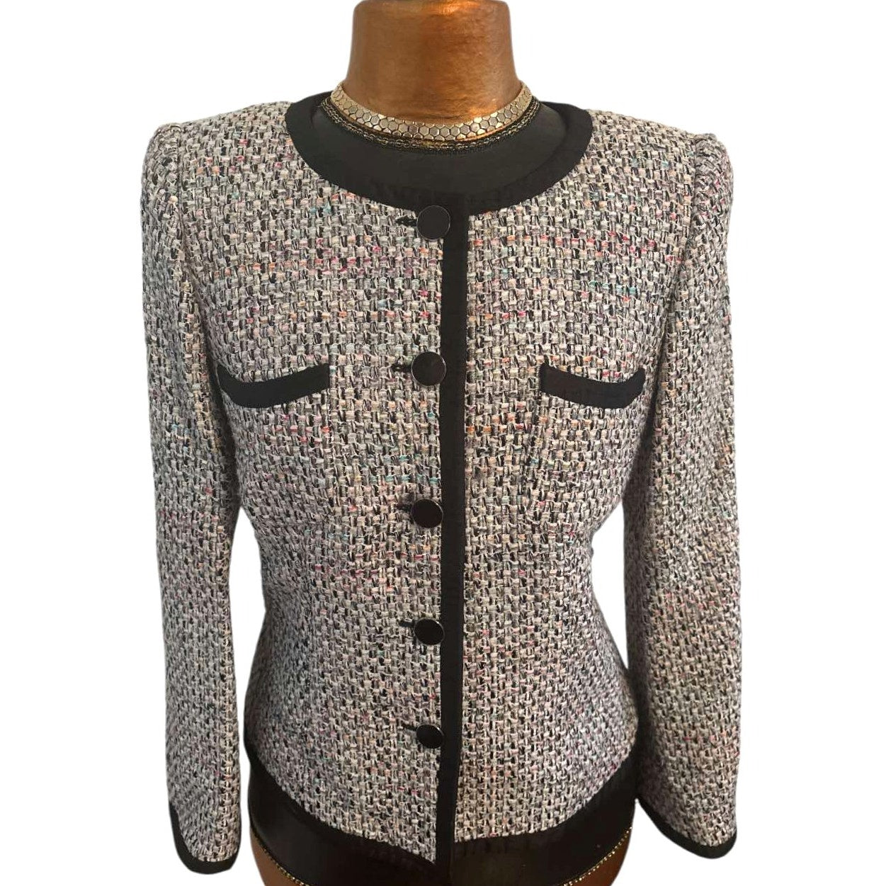 Armani Collezioni Single-Breasted Multicolor Tweed Jacket US 10 IT 46