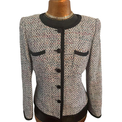 Armani Collezioni Single-Breasted Multicolor Tweed Jacket US 10 IT 46