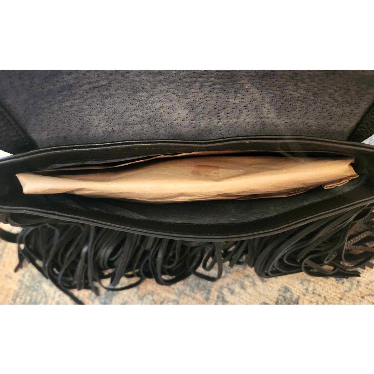 ONLY ONE!!! Origene Designer $495 Leather Fringe Crossbody Black/Cream Luxury Handbag