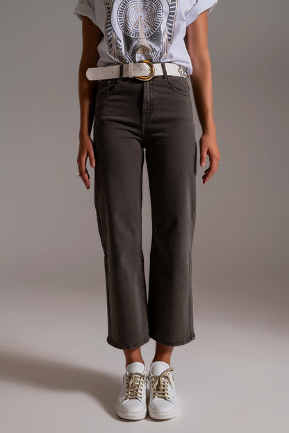 🖤 Effortless Edge: Cropped Wide Leg Jeans in Smoky Grey