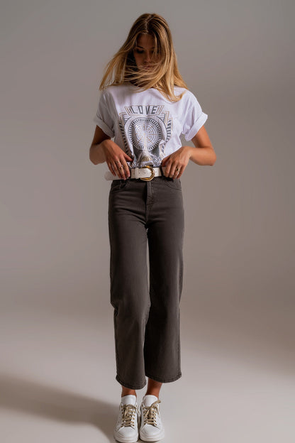 🖤 Effortless Edge: Cropped Wide Leg Jeans in Smoky Grey