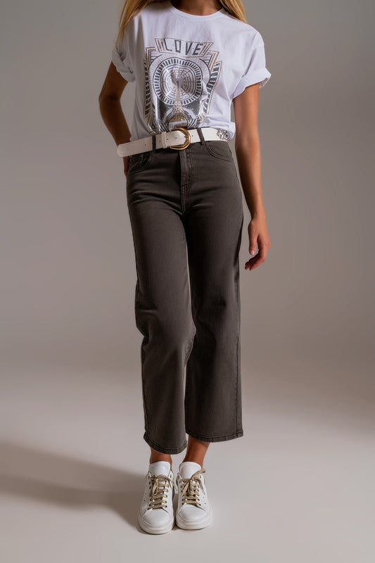 🖤 Effortless Edge: Cropped Wide Leg Jeans in Smoky Grey