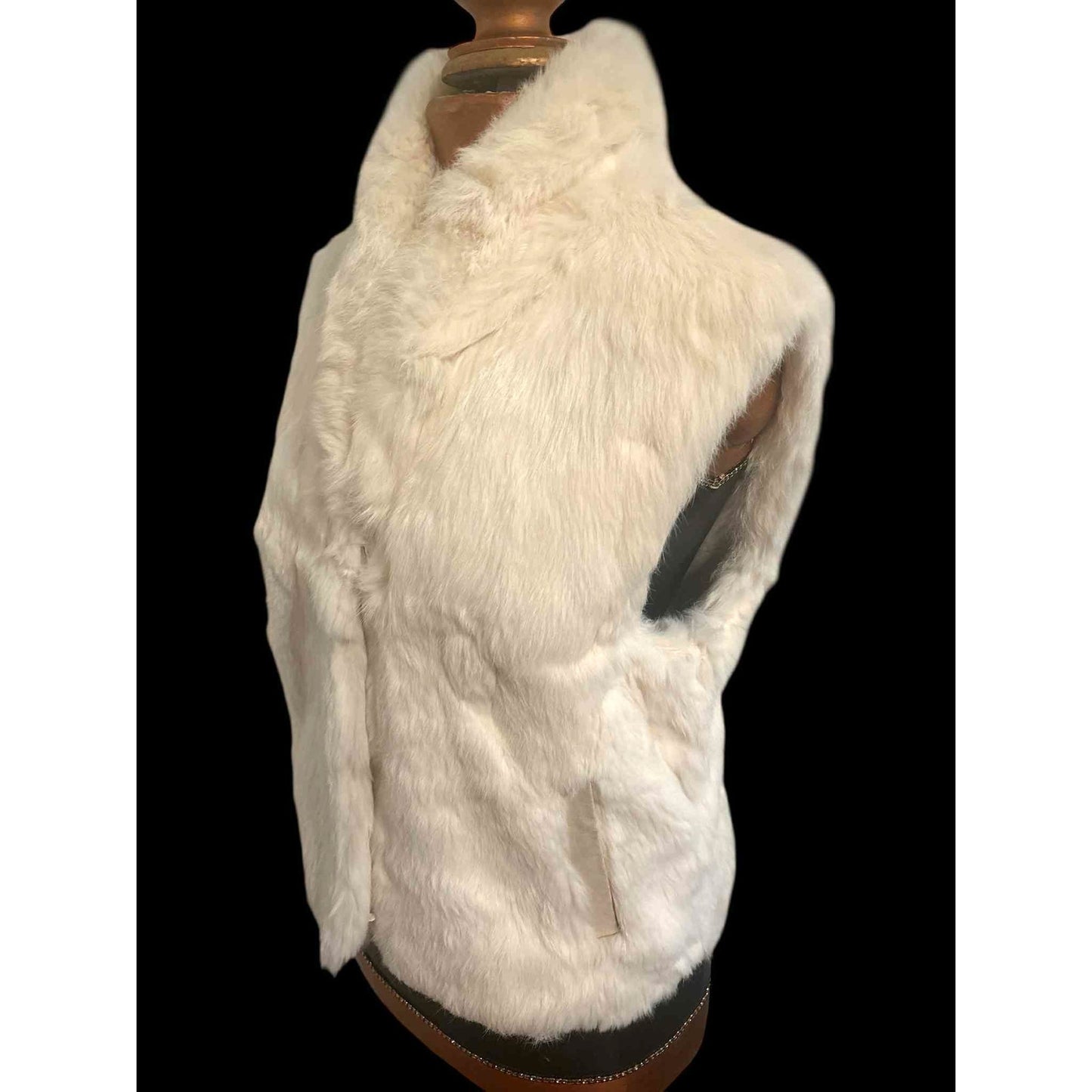 ONLY ONE!!! Vintage Split End Ltd. Boho Genuine Cream Rabbit Fur Vest Size L