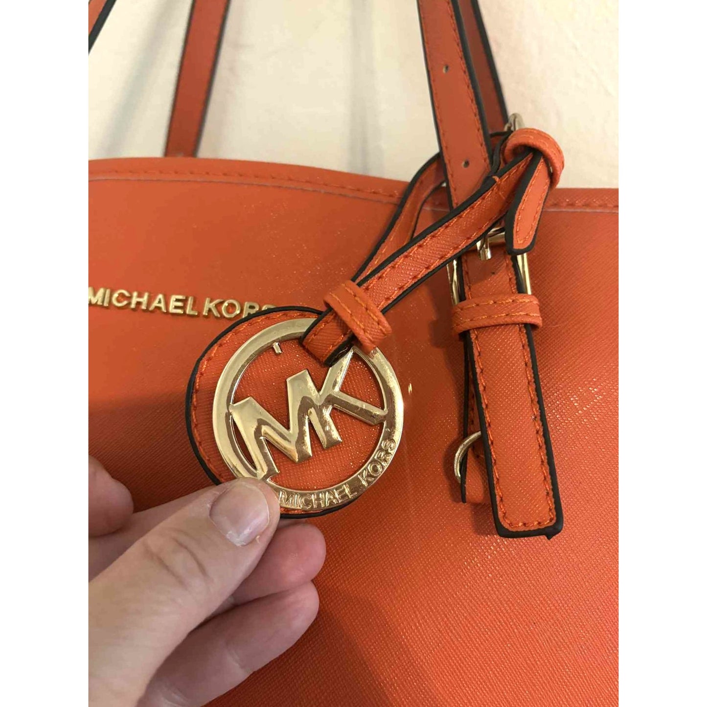ONLY ONE!!! New Michael Kors Persimmon Orange Jet Set Travel Saffiano Leather Top Zip Tote