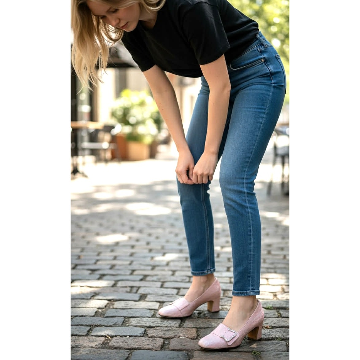 1960s Color Mate Pink & Silver Rhinestone Buckle Heels – Size 9 AA