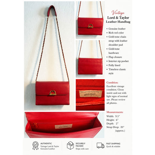 Vintage Lord & Taylor Red Leather Shoulder Bag