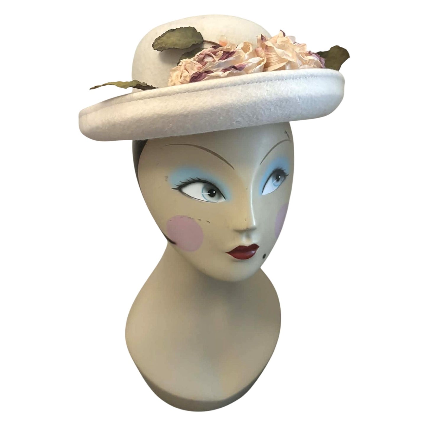 Vintage 1950s Ivory Wool Felt Floral Hat – Made in USA