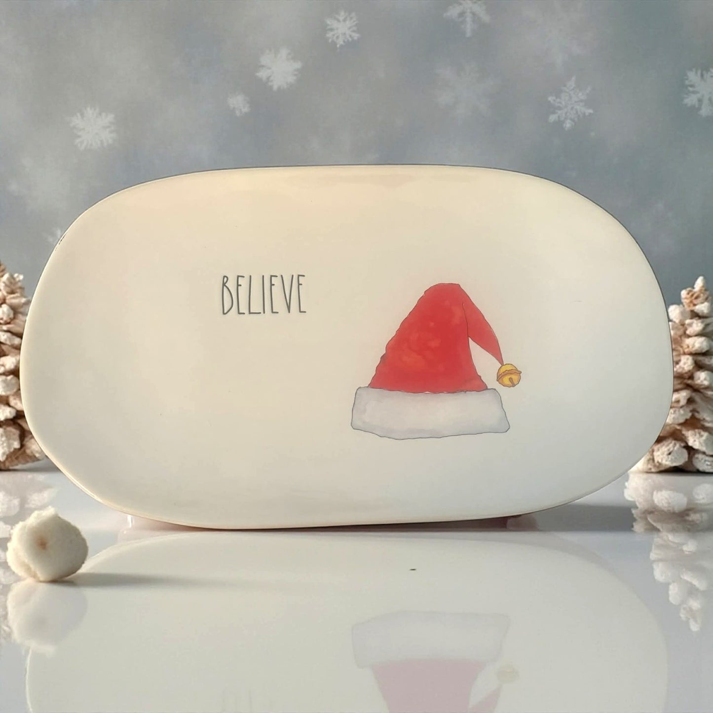 ONLY ONE!!! Rae Dunn BELIEVE Santa Hat Large Christmas Platter