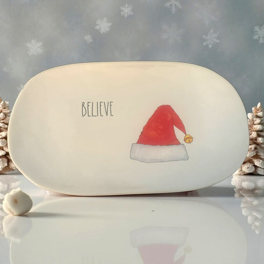 ONLY ONE!!! Rae Dunn BELIEVE Santa Hat Large Christmas Platter