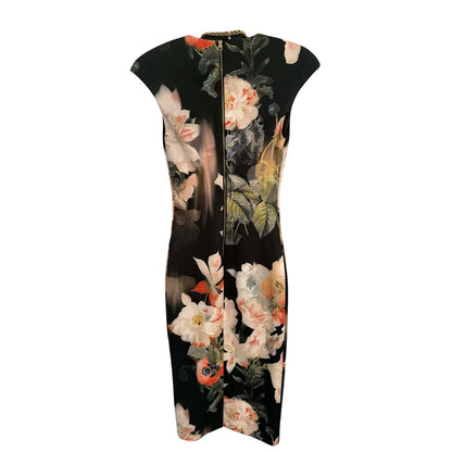 Ted Baker London Black Candiss Opulent Bloom Print Midi Dress Size 0