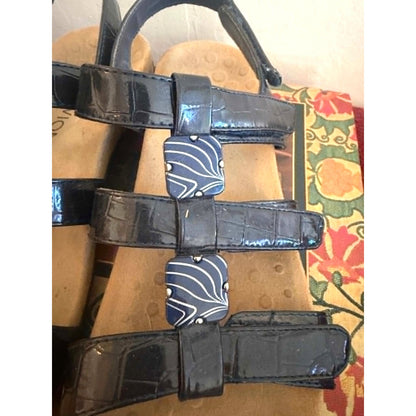 Vionic Amber Navy Blue Patent Strappy Sandals Size 9