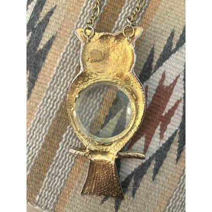 ONLY ONE!!! Vintage Gold Owl Magnifier Necklace | 1960s Statement Pendant