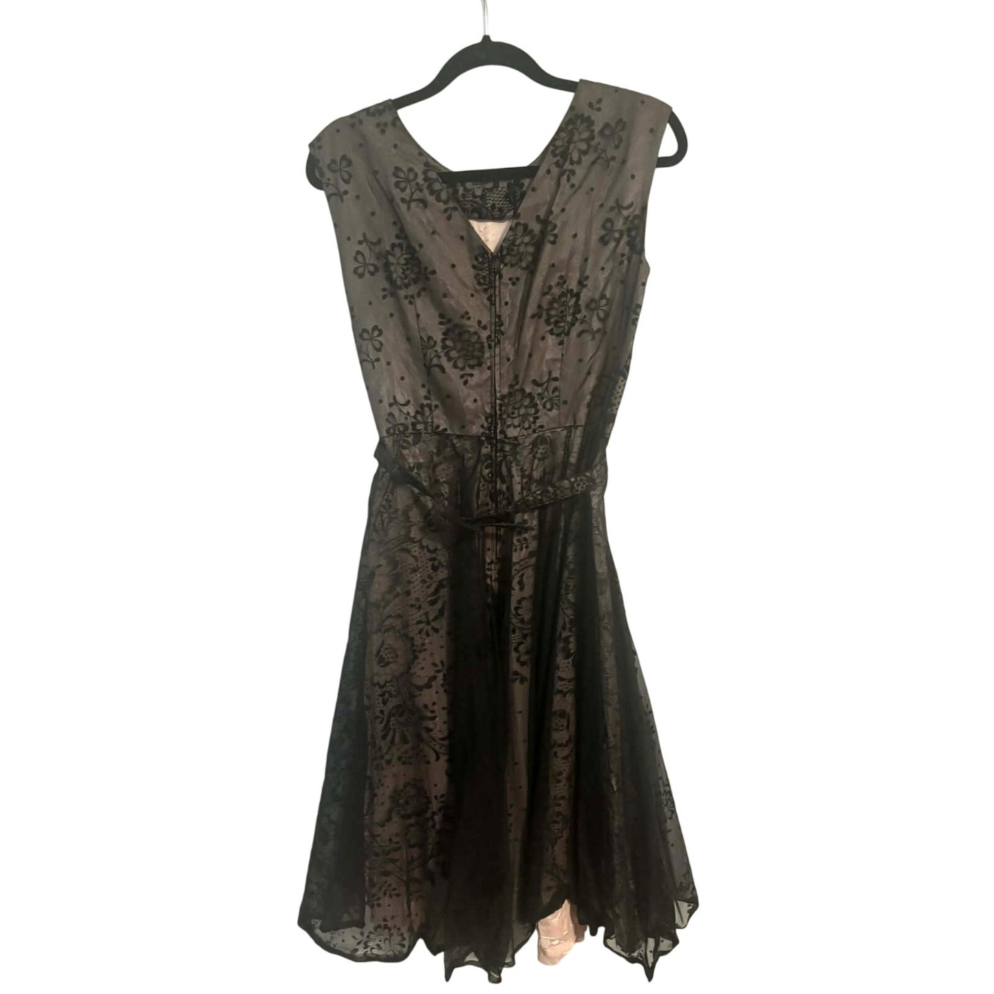 ONLY ONE!!! Vintage 1950s Black Flocked Tulle Cocktail Dress ~ Size S/M