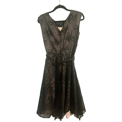 ONLY ONE!!! Vintage 1950s Black Flocked Tulle Cocktail Dress ~ Size S/M