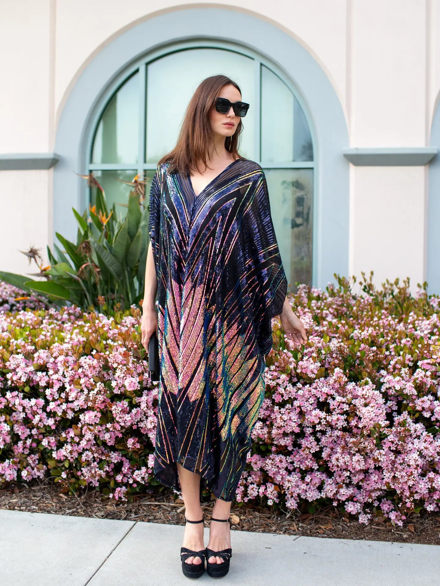 Midnight Lotus Sequin Caftan – One-Size Art Deco Glam