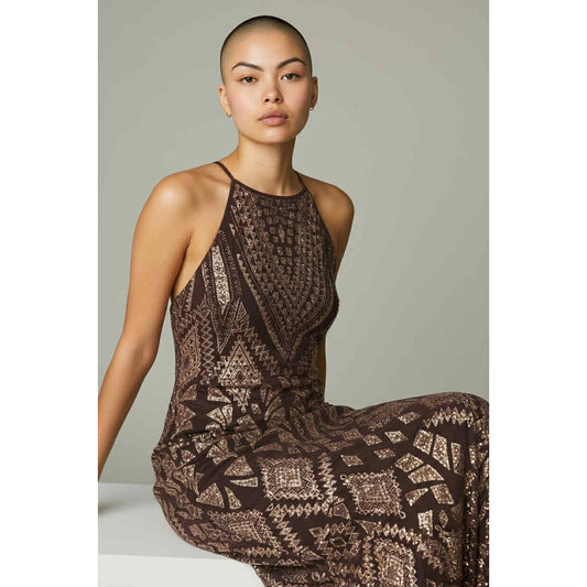 ONLY ONE!!! Vintage 90s Metallic Plum & Gold Halter Evening Gown by JUMP (Size 3/4)