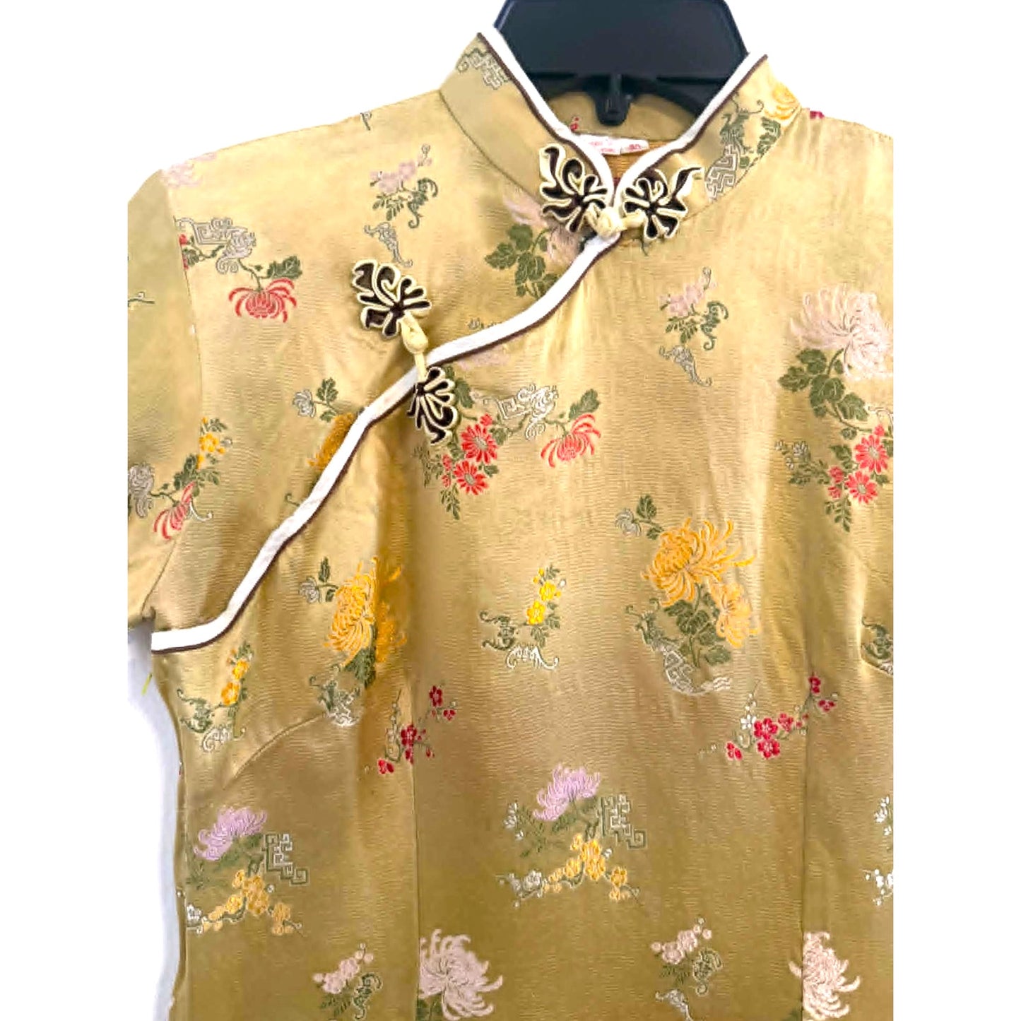 Vintage Gold Cheongsam Satin Dress Size 38