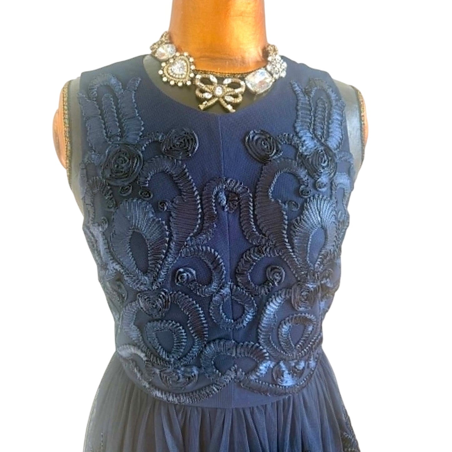 Belle Badgley Mischka Navy Lace Fit Flare Dress Size 6